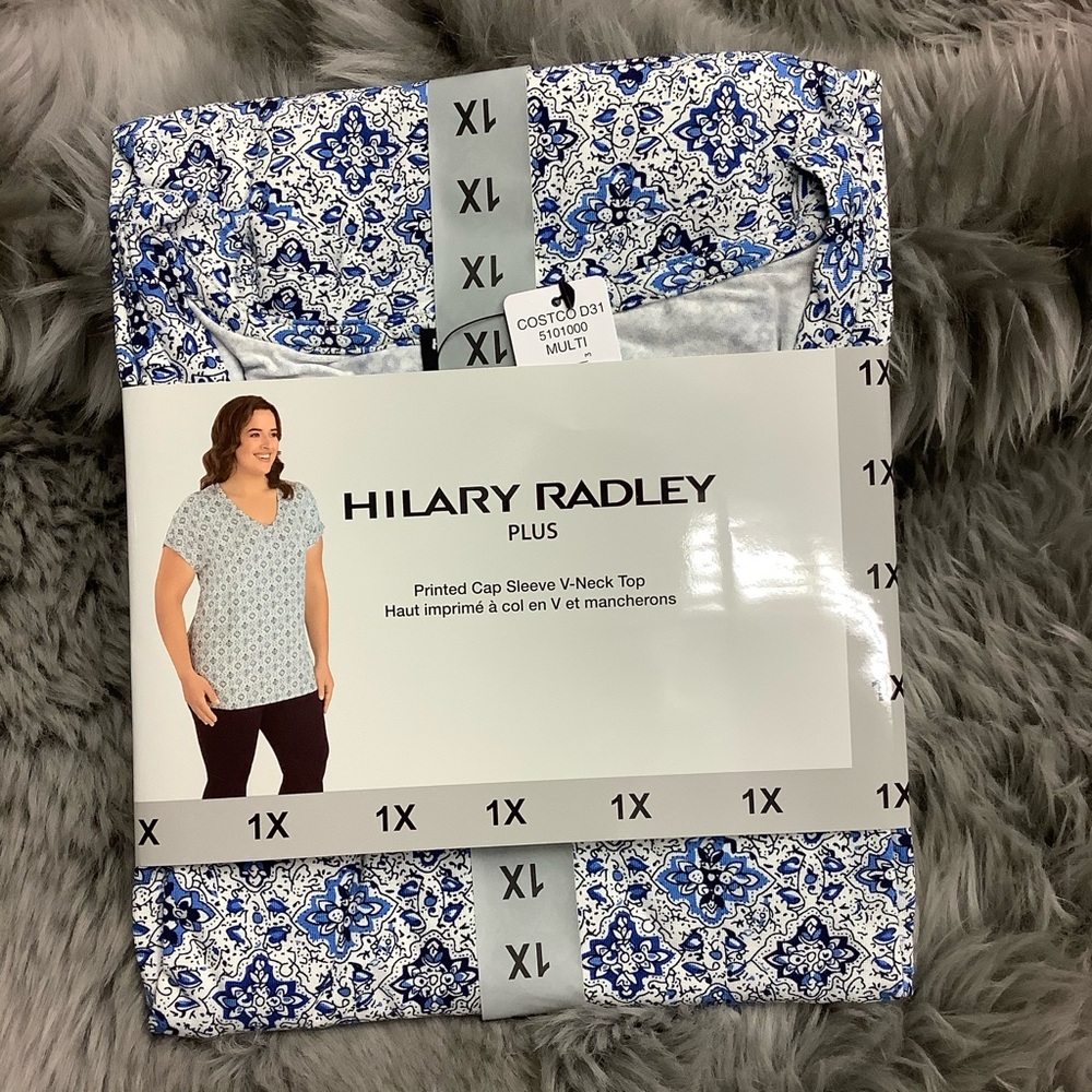 Hilary Radley | Women's Cap Sleeve V-Neck Top | Blue & White | Various Sizes